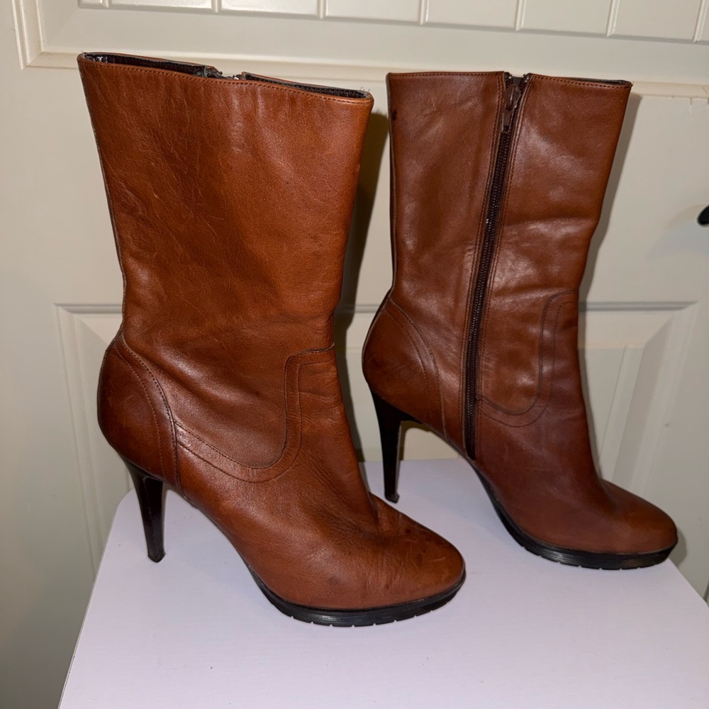 Calvin Klein Women's 8 Bootie Boots Brown Stiletto Konnie Quiet Luxury City